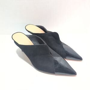 Zara Trafaluc Pointed Toe Kitten Heel Mules Women's Size 10 Patent Black Suede